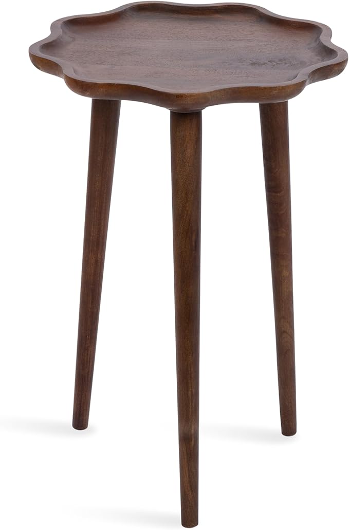 Kate and Laurel Alezar Modern Wooden Round Side Table; 15 x 15 x 22; Walnut Brown; Mid-Century Solid Wood End Table with Wavy Edge for Bedroom Nightstand or Living Room Accent Table
