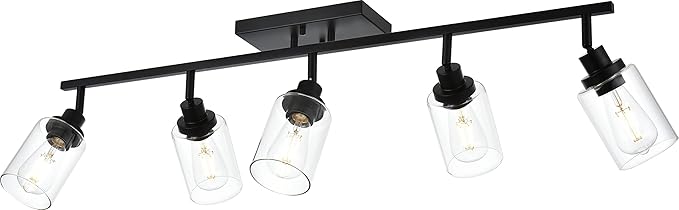 MELUCEE 5 Light Vanity Lights for Bathroom with Rotatable Light Head, Black Ceiling Light Fixture with Clear Glass Shade, Modern Spotlight Track Lighting Kit for Hallway Porch Foyer Bath