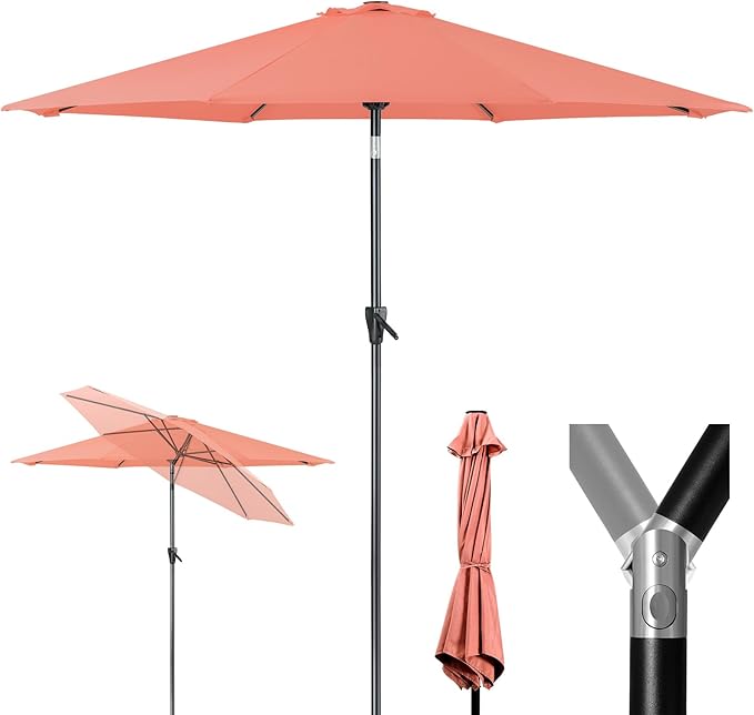 Tempera Patio Market Outdoor Table Umbrella with Push Button Tilt and Crank, Large Sun Umbrella with Sturdy Pole & Fade Resistant Canopy, Easy to Set