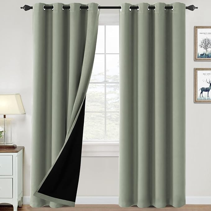 H.VERSAILTEX 100% Blackout Curtains for Bedroom, Thermal Insulated Blackout Curtains 96 inch Long, Heat and Light Blocking Curtains for Living Room Grommet Window Curtains 2 Panels Set, Light Sage