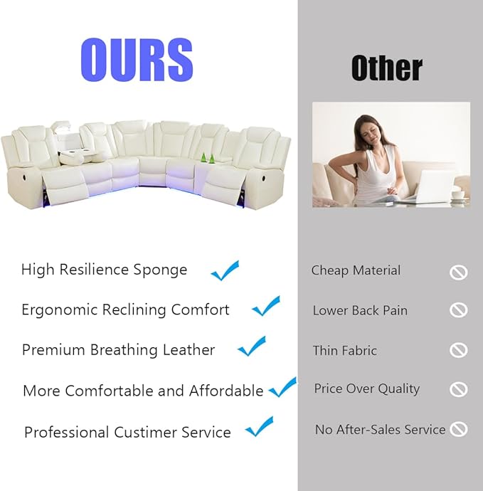 Power Recliner Sectional Sofa Couch and Loveseat, Power Sectional Sofa Sets, Power Recliner Set with LED, Living Room Furniture Sets with Adjustable Angle Chair, Arm Storage & Cup Holders