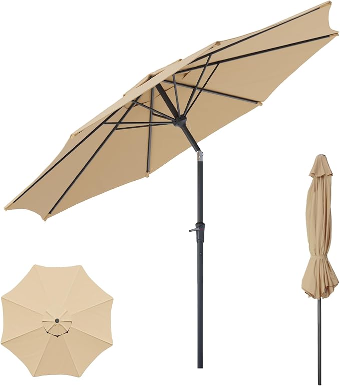 Sannwsg Outdoor Patio Umbrella,Table Umbrella with Push Button Tilt and Crank,Market Umbrella with 8 Sturdy Ribs,Yard Umbrella