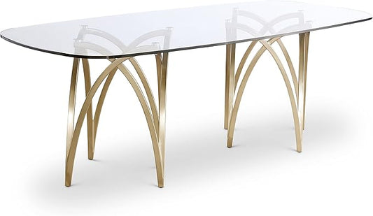Meridian Furniture 553-T Madelyn Collection Modern | Contemporary Brushed Brass Base Dining Table with 15MM Thick Glass, 87" W x 39.5" D x 30" H, Gold