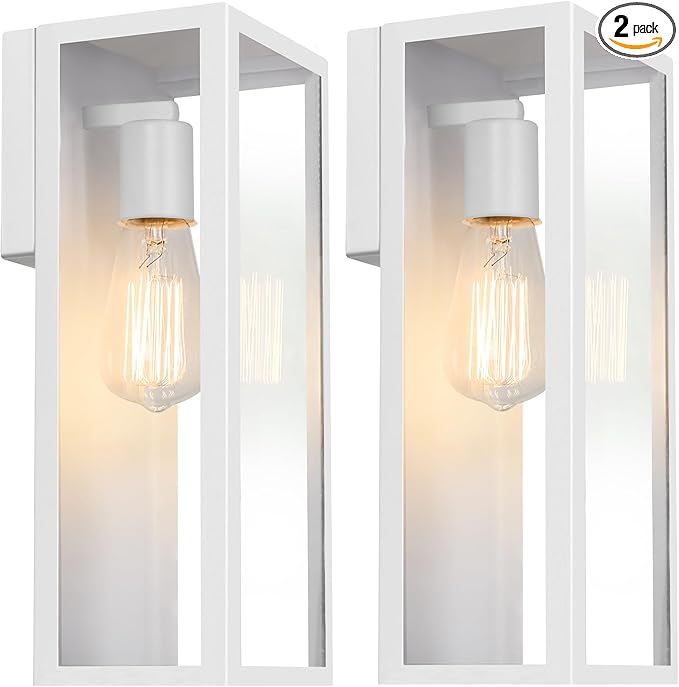 VerRon 2-Pack Outdoor Wall Lanterns, Exterior Waterproof Wall Sconce with Glass Shades, White Porch Lights Mounted, Anti-Rust E26 Modern Lighting Fixtures for Patio Garage Entryway Front Door