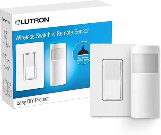 Lutron Wireless Motion Sensor Light Switch and Claro Light Switch for Closets, Pantries, Basements, for Any Bulbs, Occupancy Vacancy Sensor, Single-Pole/ 3 Way, White