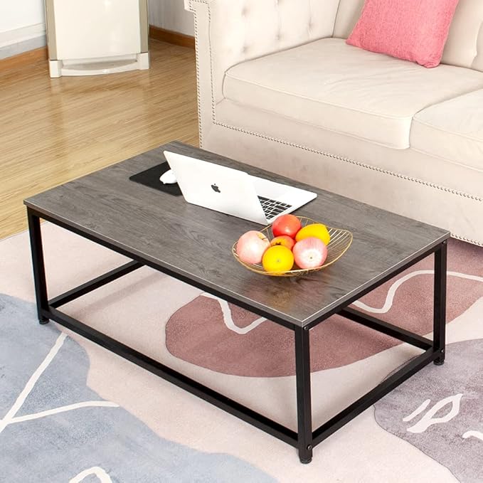AZL1 Life Concept Coffee Table with Metal Frame,Clean, contemporary design meets rustic industrial style，for living room, office, Dark Brown/Black
