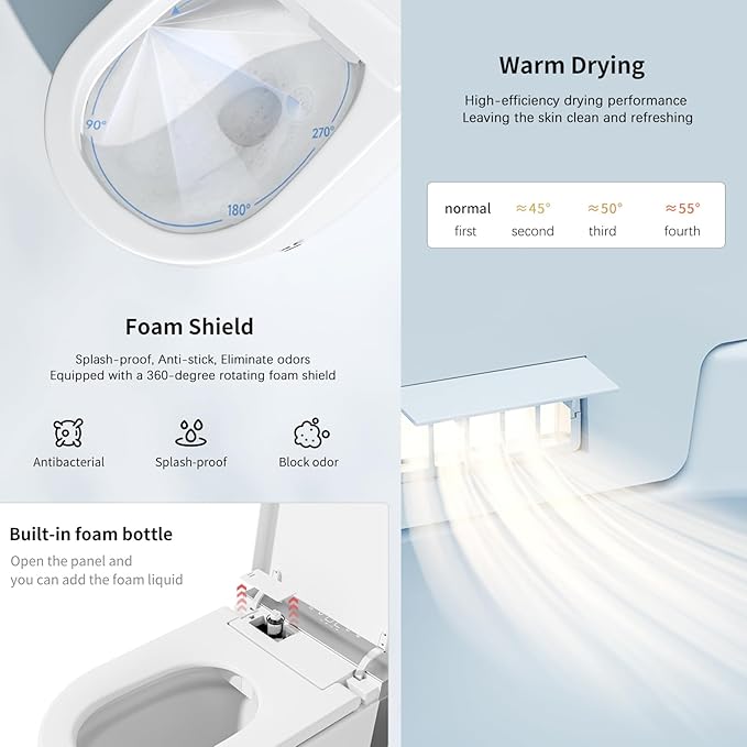 BONSAM Smart Toilet with Auto Open/Close Lid, Modern Tankless Toilet with Bidet Built In, One Piece Toilet with Auto Deodorization, Foot Sensor Operation, Remote Control (White&Gold, White&Gold)