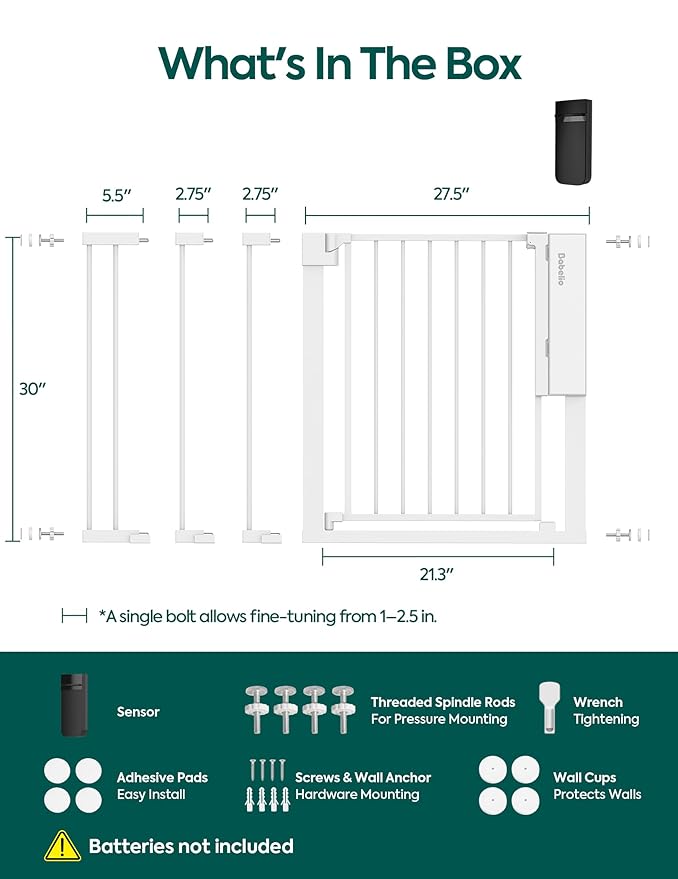 Babelio Smart Baby Gate with Auto-Unlock/Close, Pressure Mounted No Drill for Doorways/Top of Stairs. Pet/Dog Door Wide Walk Thru w/Infrared Sensor & Instant Safety Alert (White, 30.3-47.2" W, 30" H)