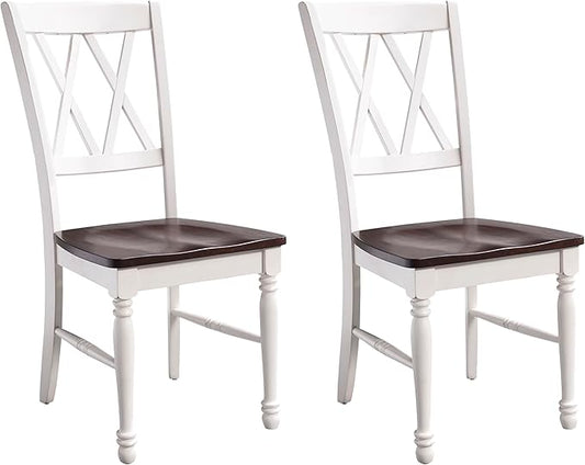Crosley Furniture Shelby Traditional Wood X-Back Dining Room Chairs Set of 2, Kitchen Chair, Distressed White