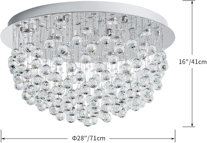 Saint Mossi 12-Lights Modern Chandelier K9 Crystal Light Fixture,Modern Flush Mount Ceiling Light Fixtures Raindrop Chandelier for Bedroom,Dining Room,Living Room,H16 x D28
