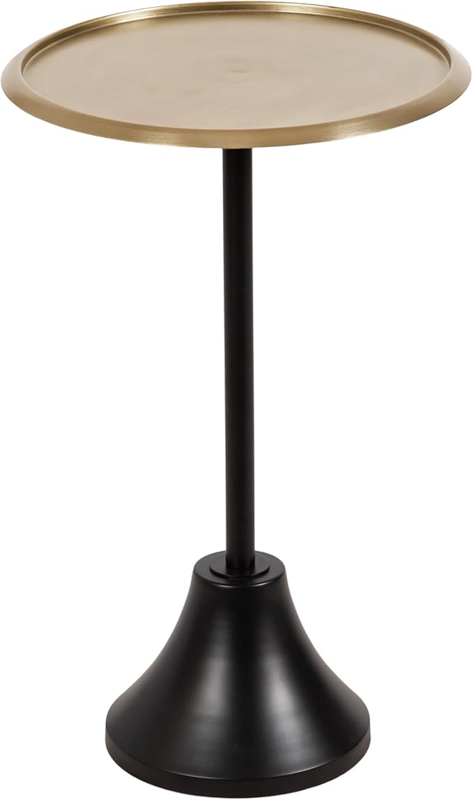 Kate and Laurel Sanzo Modern Pedestal Round Side Table, 15 x 15 x 24, Antique Brass and Black, Circle End Table with Metal Tabletop for Use as Indoor Plant Stand or Bedroom Nightstand