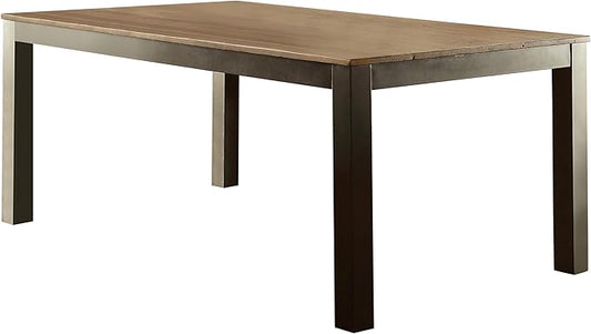 Furniture of America Giano Modern Wood 72 Table with Metal Legs for Kitchen, Dining Room, Weathered Brown and Black