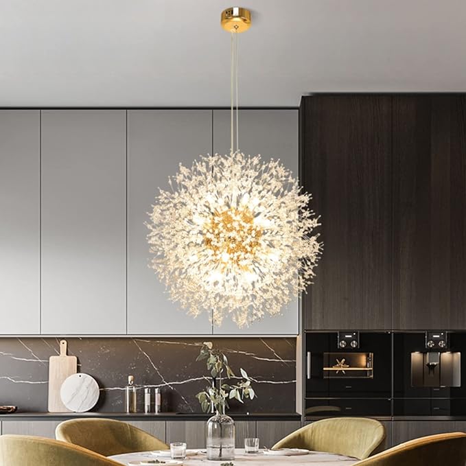 SineRise Modern Crystal Chandeliers Firework, Crystal Light Fixture, Dandelion Chandelier (16-Light, Gold) for Foyer Hallway Entryway Kitchen Bedroom
