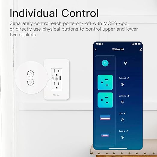 MOES Smart Wall Outlet 3 Pack, with USB C Ports, 2.4GHz WiFi USB Socket Plug, Compatible with Alexa Ggoole Assistant