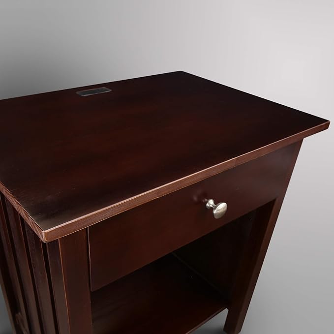 Casual Home Vanderbilt Nightstand with USB Ports-Espresso , 17 in x 24 in x 27 in