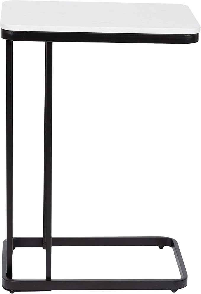 Kate and Laurel Credele Modern Marble C-Table End Table; 12 x 19 x 27; Black and White; Chic Contemporary TV Tray Table with Metal Legs and Cultured Marble Tabletop