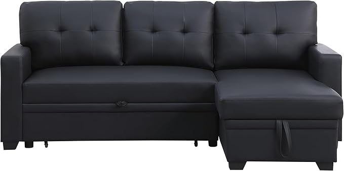 Ball & Cast L-Shape Reversible Sectional Sleeper Sofa Bed 4 in 1 Pull Out Couch with Storage Chaise & Removable Back Cushions,Convertible Sleeper Corner Couch Pull-Out Sofa Bed for Living Room,Office