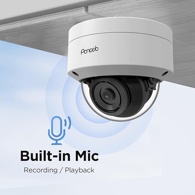 4K PoE Vandal-Proof Dome Camera with Mic, H.265 Outdoor Security IP PoE Camera, Human Vehicle Detection, 100ft IR Night Vision, IK10 IP66 110° Wide Angle 2.8mm Lens, PD54BA1-8M (Not PTZ)