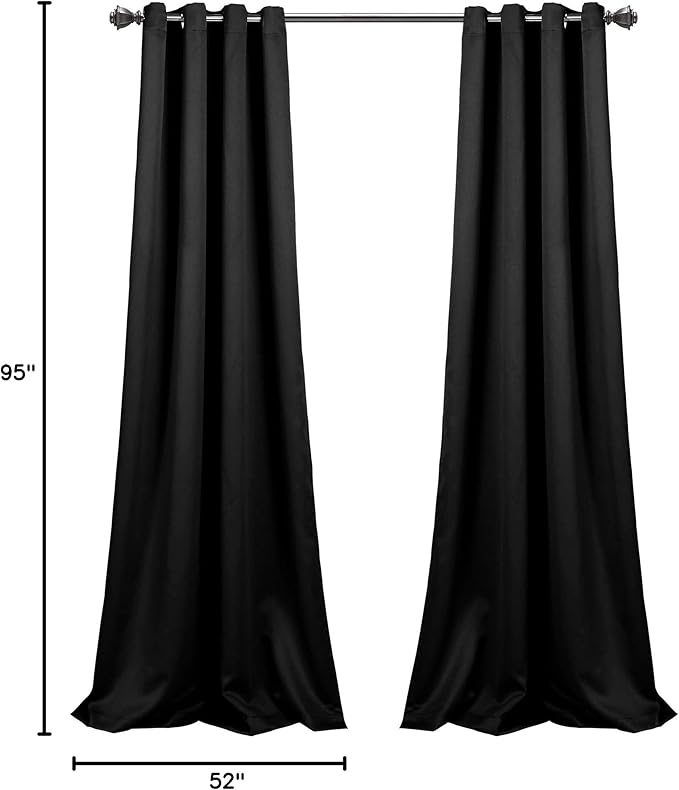 Lush Decor Insulated Grommet Blackout Window Curtain Panels, Pair, 52" W x 95" L, Black - Classic Modern Design - Chic Window Decor - Long Curtains For Living Room, Bedroom, Or Dining Room