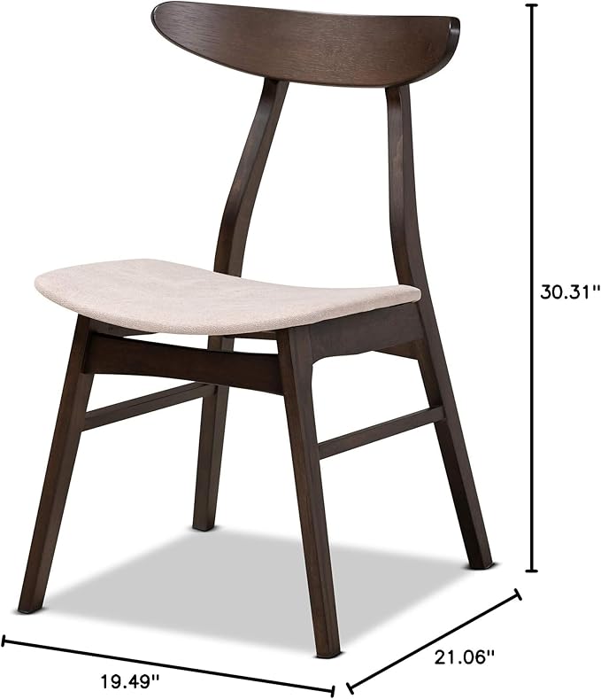 Baxton Studio Cavan Dining Chair Set Beige Fabric Upholstered Dark Oak Brown Finished 4-Piece Wood Dining Chair Set