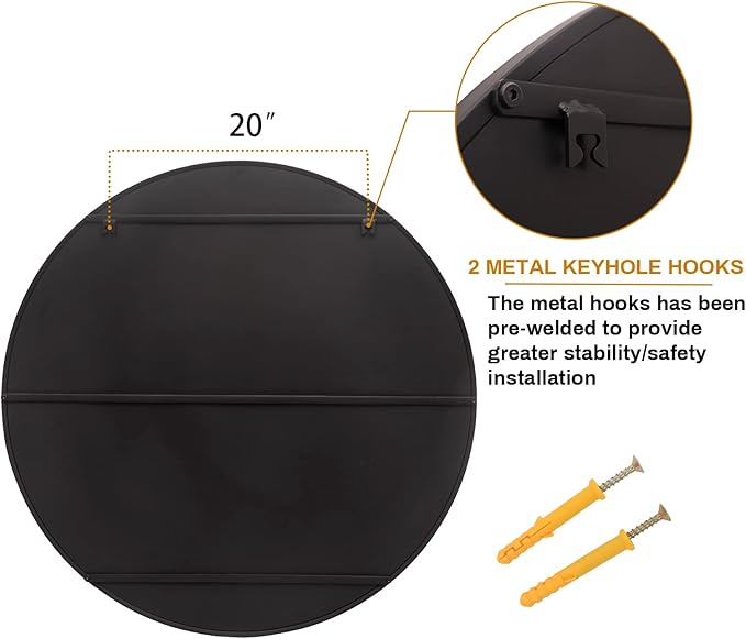 36 Inch Round Grid Wall Mirror, Metal Framed Window Pane Circle Mirror, Accent Decorative Mirrors, Circle Window Mirrors for Entry, Living Room, Bedroom, Matte Black