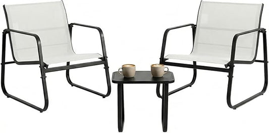 DUMOS 3 Piece Patio Furniture Set，Outdoor Patio Furniture Conversation Set with Table, Patio Sectional Bistro Sets for Lawn, Garden, Balcony, Poolside (Gray)
