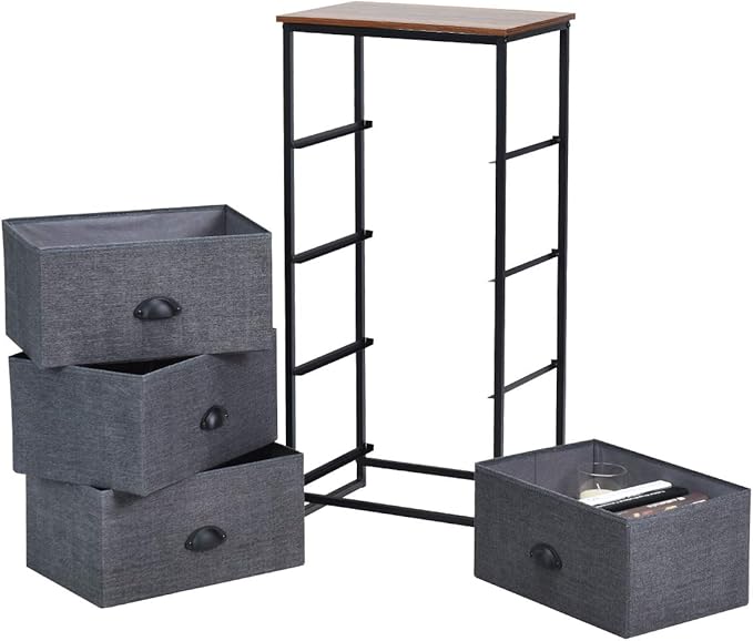 Giantex Dresser Storage Tower Nightstand W/Fabric Drawers, Sturdy Steel Frame and Wood Top Organizer Unit for Bedroom, Living Room, Entryway,Closets End Table Storage Unit (37’’(H), Black)