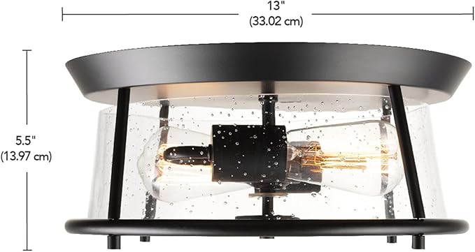 Globe Electric 60347 2-Light Flush Mount Ceiling Light, Bulbs Included, Dark Bronze, Seeded Glass Shade, Bedroom Lighting Fixtures Ceiling, Dining Room Fixture, Lighting for Hallway