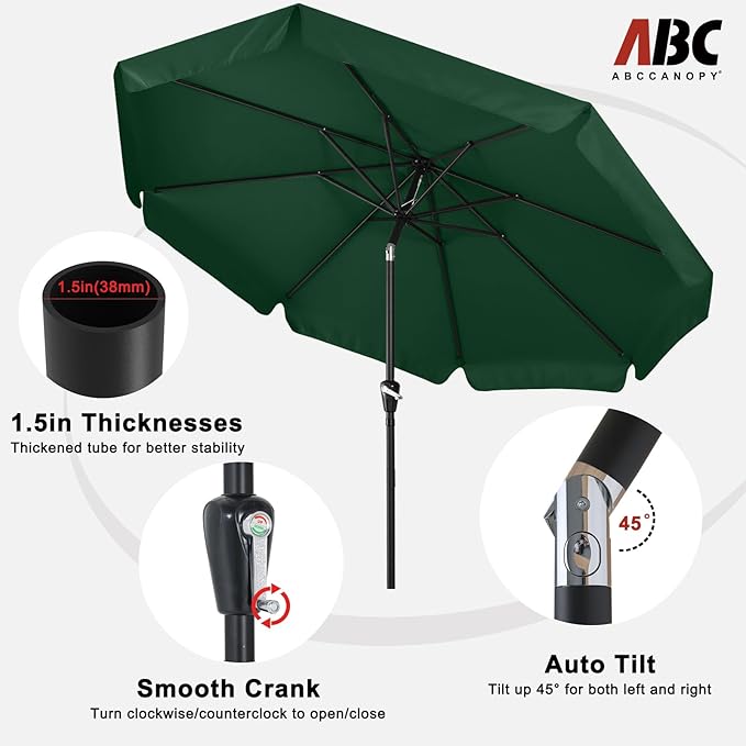 ABCCANOPY 7.5ft Scalloped Patio Umbrella, Outdoor Table Umbrella with Tilt and Crank, Fiberglass Ribs Deck Umbrella for Patio, Pool, Garden, Picnic (Deep Green)