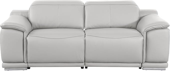 BlackJack Furniture Venice Top Grain Italian Leather 6 Power Recliner Seaters 3 Piece Sofa Set with Adjustable Headrests Modern Seating Sofa, Loveseat and Chair for Living Room Lounge, Light Grey