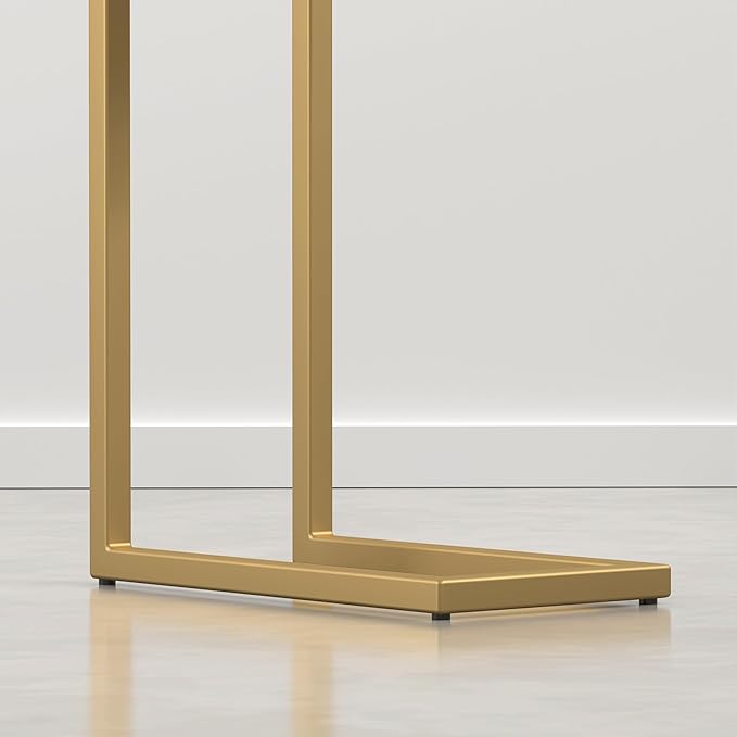 SIMPLIHOME Skyler Metal Table - 18 inch Wide Solid Iron C-Side Table with Genuine White Marble Top in Satin Gold, Contemporary Accent End Table for Living Room or Home Office with Slide-Under Design