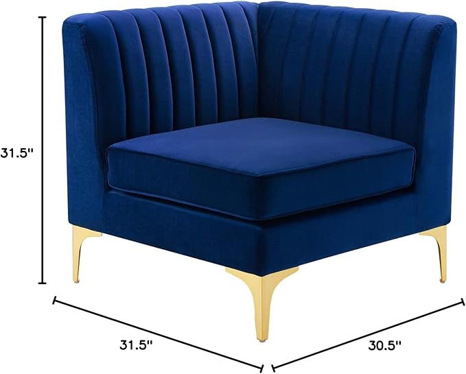 Modway Triumph Channel Tufted Performance Velvet Sectional Sofa Corner Chair, Navy, 31.5 x 31.5 x 30.5