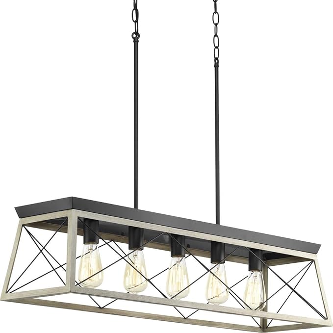 Progress Lighting Briarwood Collection 5-Light Dining Room Light Fixture, Farmhouse Style Modern Chandelier for Kitchen and Dining Room, 38" by 9", Graphite