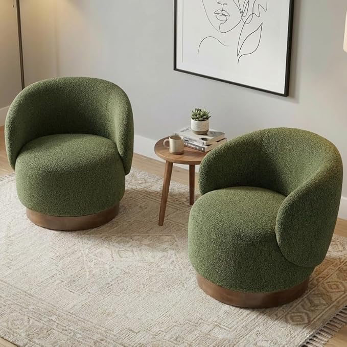 Swivel Accent Chair Round Barrel Armchair Upholstered Performance Fabric for Living Room Bedroom Waitingroom,1 Box,Moss Green