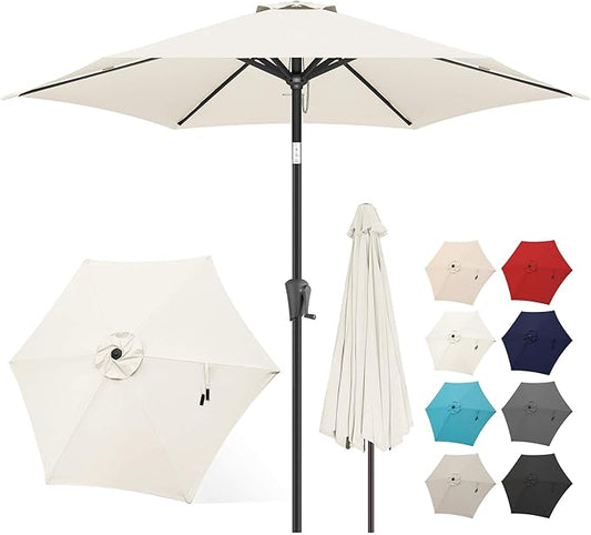 FLAME&SHADE 7.5ft Patio Umbrella - Outdoor Umbrella with Push Button Tilt and Crank for UV Protection, Table Market Umbrella for Garden, Deck, Backyard, Pool and Beach(Ivory)