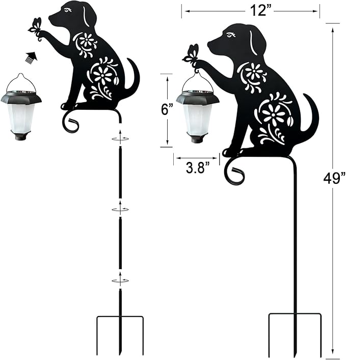 Dog Holding Solar Lantern Decorative Garden Stakes Outdoor Metal Dogs Decorative Stakes for Yard,Lawn,Patio,Pathway (Dog Decor Stakes)
