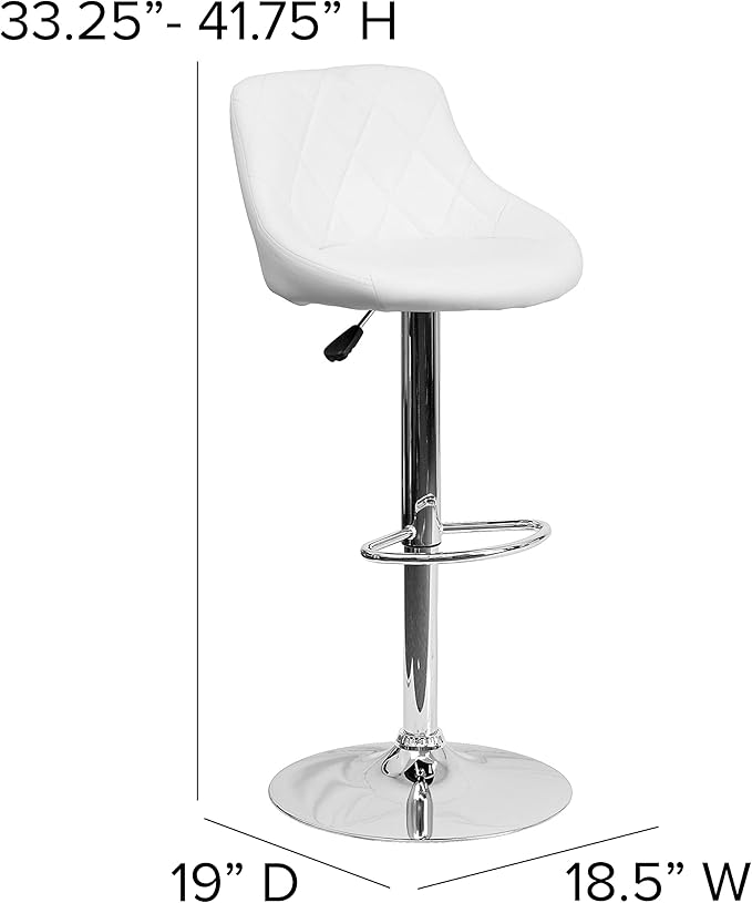 Flash Furniture Contemporary White Vinyl Bucket Seat Adjustable Height Barstool with Diamond Pattern Back and Chrome Base