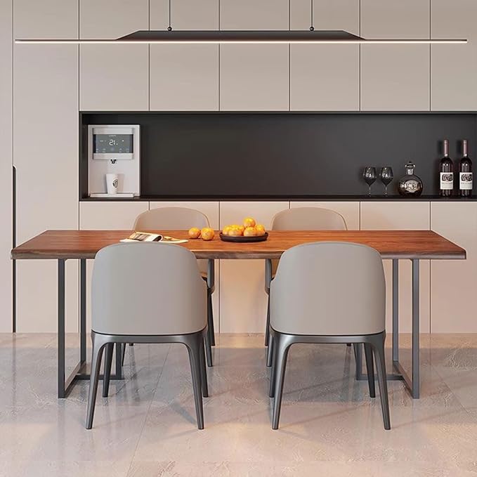 62.99" Wood Brown Solid Wood Dining Table, Heavy-Duty Metal Legs Leisure Table for Home Office, Kitchen & Restaurant Use