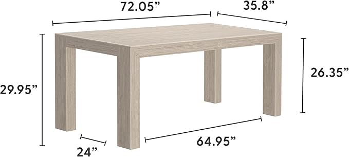 Plank+Beam 72 Inch Modern Solid Wood Dining Table - Solid Pine, Wirebrush Finish, Seats 6, Non-Toxic Finish, Easy Assembly, for Kitchen or Office, Seashell Wirebrush