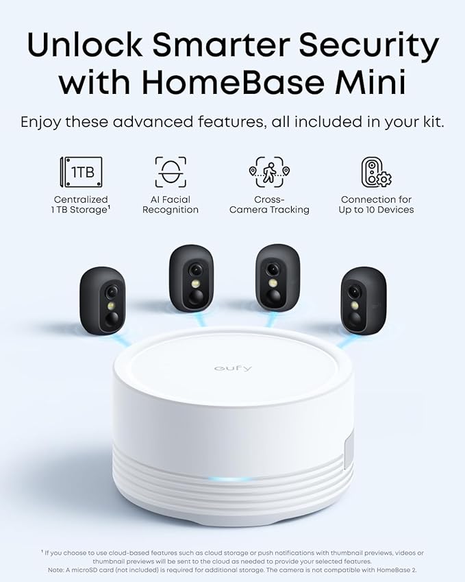 eufy Security eufyCam C35 4-Cam Kit, Wireless Security Indoor/Outdoor Camera, Magnetic Mount, Color Night Vision, Local Storage, No Monthly Fee, IP67, Facial Recognition, Solar Panel Compatible, Black