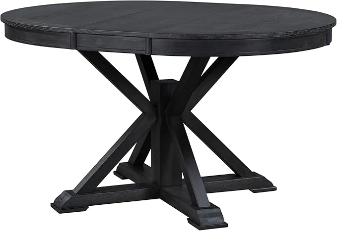ERYE Retro Style Round Dining Table Functional Wooden Extendable Oval Dining Table with 12" Leaf and Natural Wood Grain Variation Tabletop