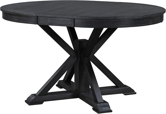 ERYE Retro Style Round Dining Table Functional Wooden Extendable Oval Dining Table with 12" Leaf and Natural Wood Grain Variation Tabletop