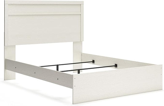 Signature Design by Ashley Stelsie Vintage Queen Panel Bed with Metal Slats, Foundation or Box Spring Needed, White