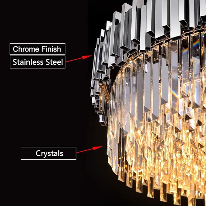 Modern Crystal Chandelier Lighting Chrome Pendant Lights Fixture with Stainless Steel Shade Island Chandeliers Ceiling Dining Room Living Room Contemporary Kitchen Dimmable 9-Lights