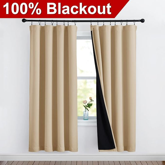 NICETOWN Living Room Completely Shaded Draperies, Privacy Protection & Noise Reducing Drapes, Rod Pocket Insulated Window Treatment Curtain Panels(Biscotti Beige, 2 Pieces, W52 x L72)