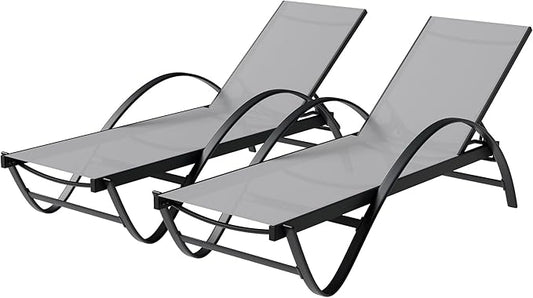 Shintenchi Patio Chaise Lounge Set of 2, Pool Chaise Lounge with Arm,Outdoor Lounge Chair with 5 Adjustable Backrest,Sunbathing Recliner,Beach Chair,Pool Chairs,Light Grey