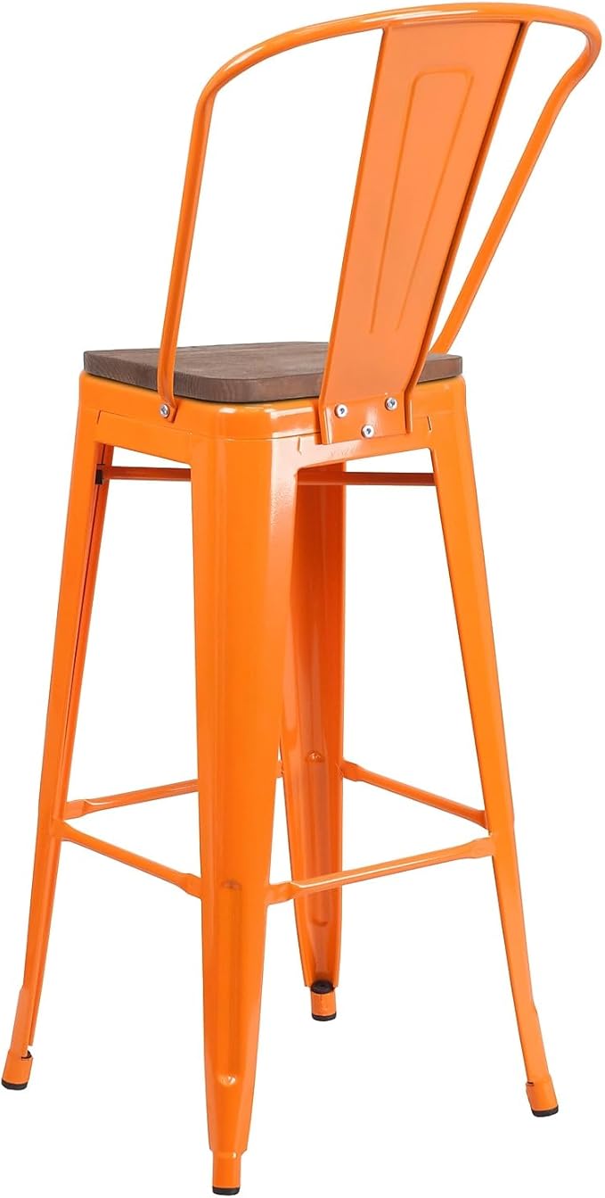 Flash Furniture Commercial Grade 30" High Orange Metal Indoor-Outdoor Barstool with Removable Back