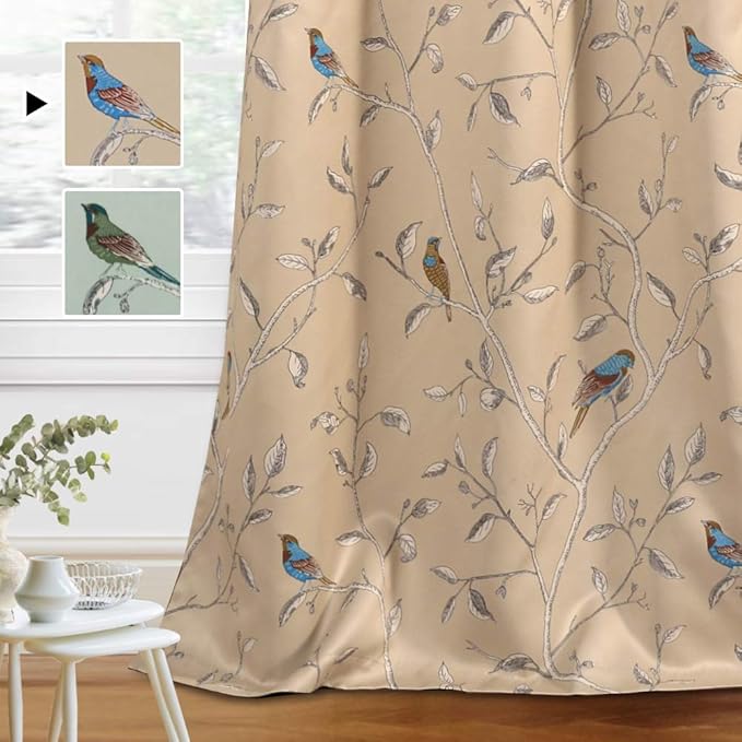 H.VERSAILTEX Blackout Curtains for Bedroom 96 Inches Length Thermal Insulated Birds Rustic Printed Curtain Drapes for Living Room Energy Efficient Room Darkening Home Decoration Pair 2 Panels, Taupe