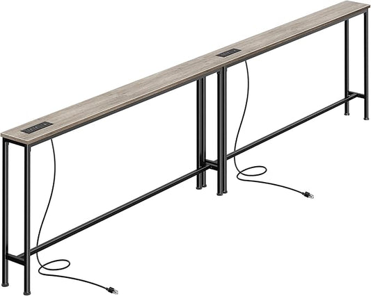 SUPERJARE 110.2 Inch Sofa Table with Power Outlets and USB-C Ports, 5.9 Inch Narrow Console Tables, Entryway Hallway Couch Tables with Storage, Behind Sofa, Small Spaces, Living Room, Oak