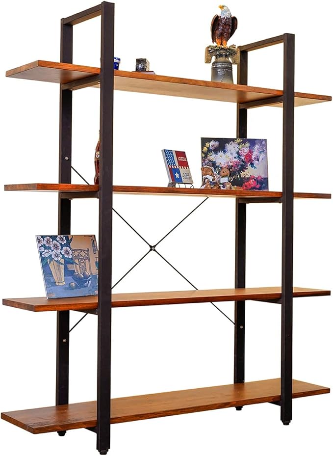CONSDAN Industrial Bookshelf, USA Grown Hardwood, Real Wood Bookshelves, Modern Open Rustic Bookcase, Storage Shelf, Display Shelf, Poplar Solid Wood-4 Tier Shelf